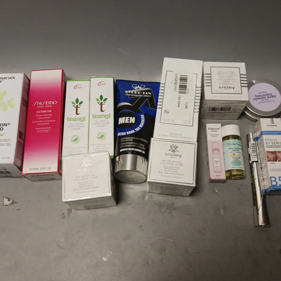 BOX OF APPROXIMATELY 15 COSMETIC ITEMS TO INCLUDE SHISEIDO ULTIMUNE, SISLEY CREAM, AND TEANGI CREAM ETC. 