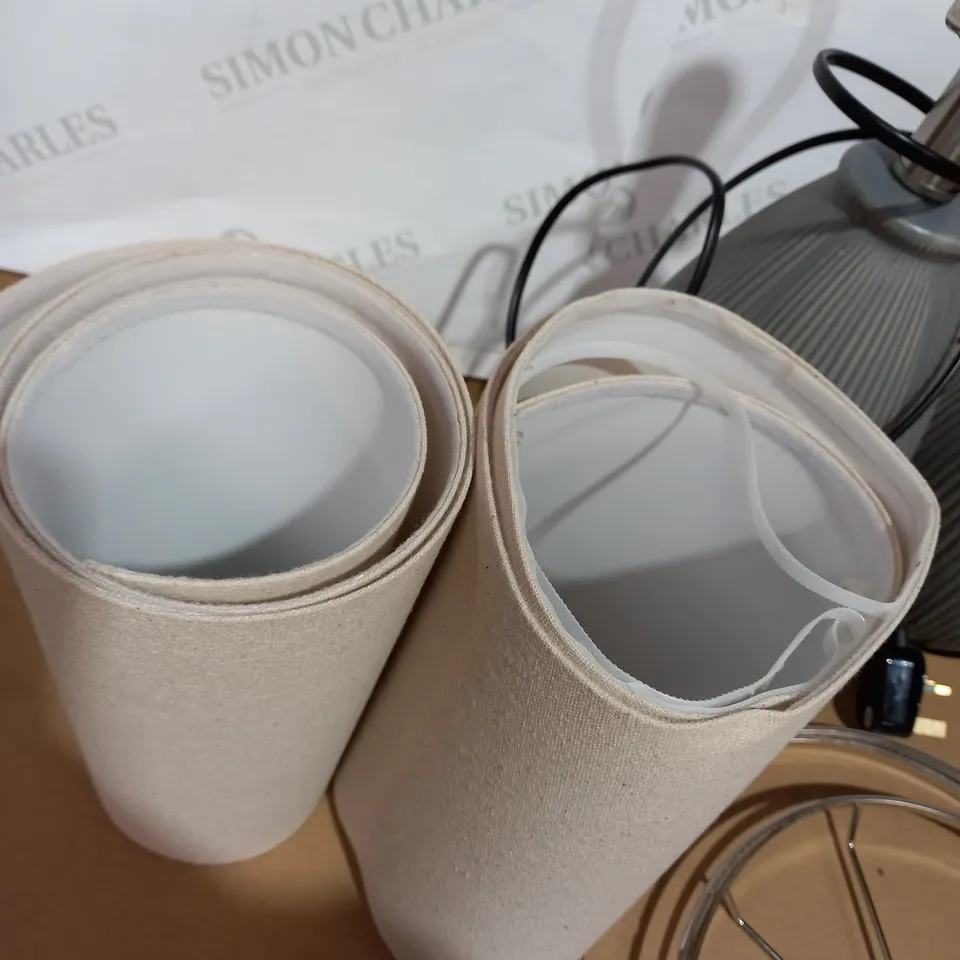 PAIR OF GREY PATTERNED TABLE LAMPS 