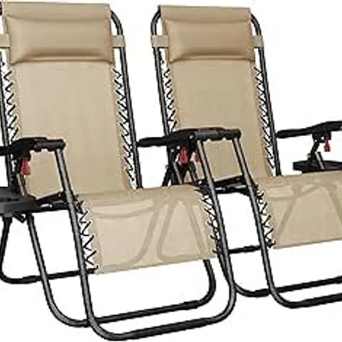 BOXED SET OF 2 YAHEETECH FOLDABLE RECLINING LOUNGE CHAIR WITH CUPHOLDER/PILLOW BEIGE