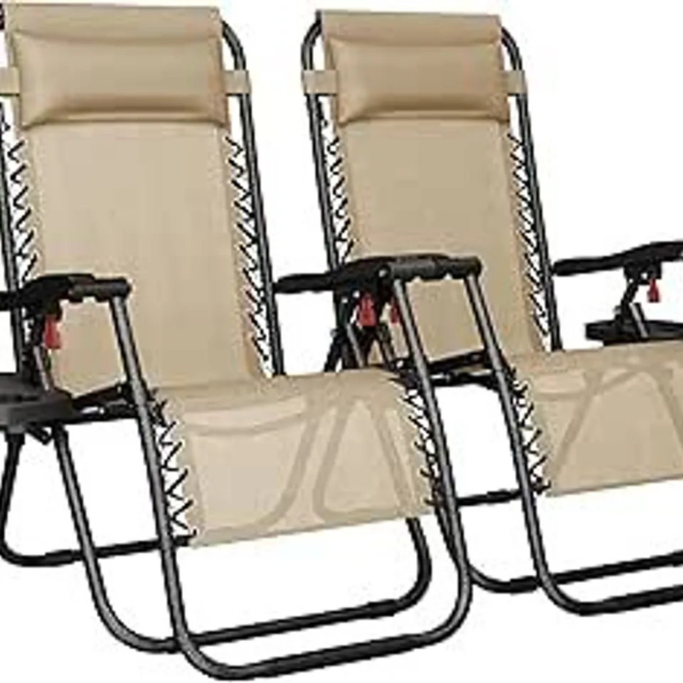 BOXED SET OF 2 YAHEETECH FOLDABLE RECLINING LOUNGE CHAIR WITH CUPHOLDER/PILLOW BEIGE