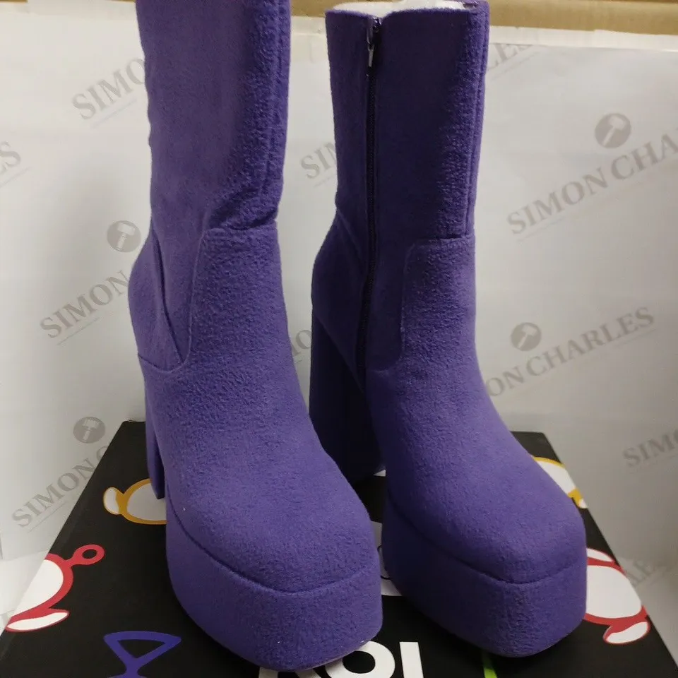 KOI VEGAN TINKY WINKY FLUFFY PLATFORM BOOTS - PURPLE SIZE 6