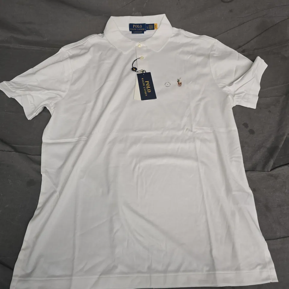 POLO RALPH LAUREN WHITE POLO SHIRT – CUSTOM SLIM FIT, UK SIZE L