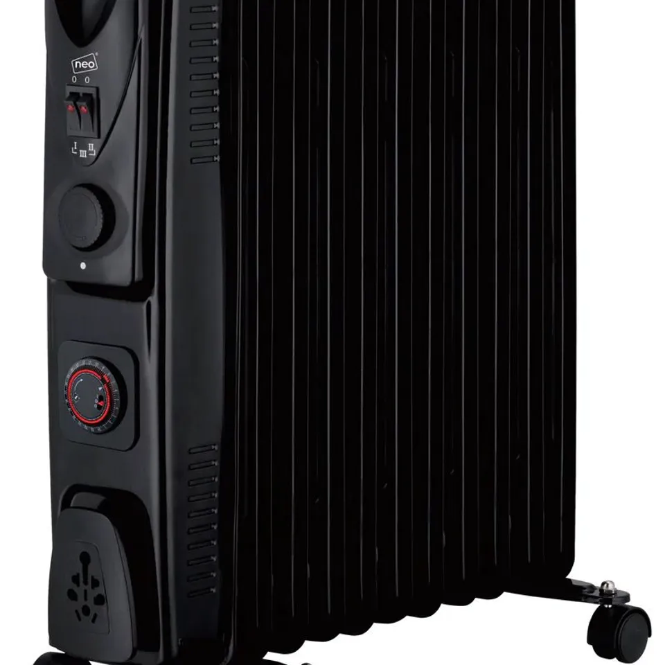 BOXED NEO 11 FIN ELECTRIC OIL FILLED RADIATOR PORTABLE HEATER WITH 3 HEAT SETTINGS THERMOSTAT - BLACK (1 BOX)