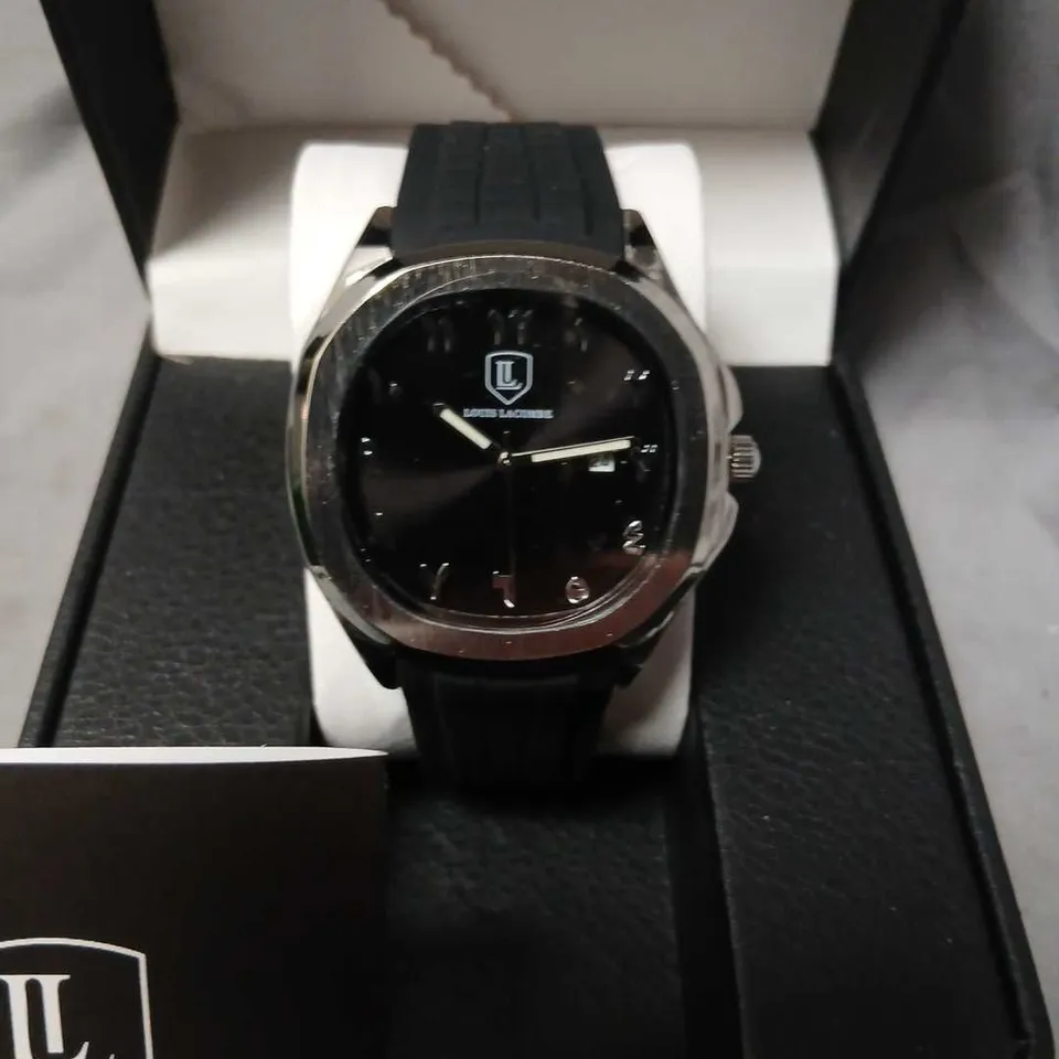 LOUIS LACOMBE WRISTWATCH – BLACK DIAL, STAINLESS STEEL CASE, RUBBER STRAP
