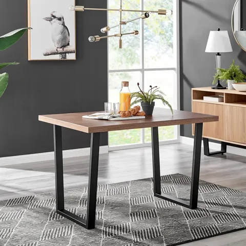BOXED KYLO RECTANGULAR BROWN WOOD VENEER 4 SEATER DINING TABLE (2 BOXES)