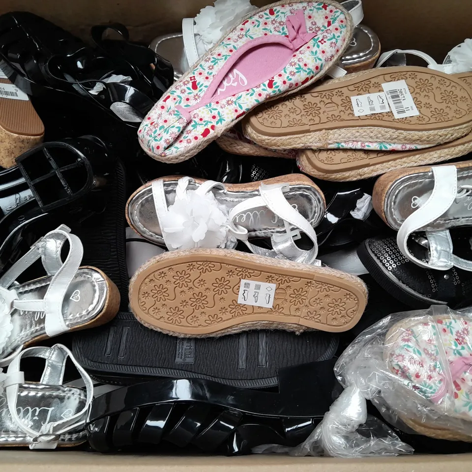 BOX OF APPROX 32 ASSORTED KIDS SHOES IN VARIOUS SIZES & COLOURS 