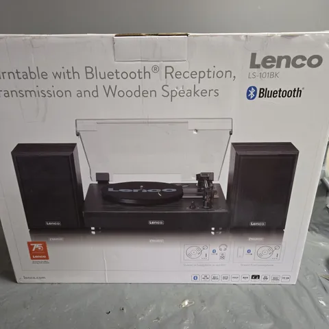 LENCO LS-10BK TURNTABLE WITH BLUETOOTH RECEPTION, TRANSMISSION AND WOODEN SPEAKERS
