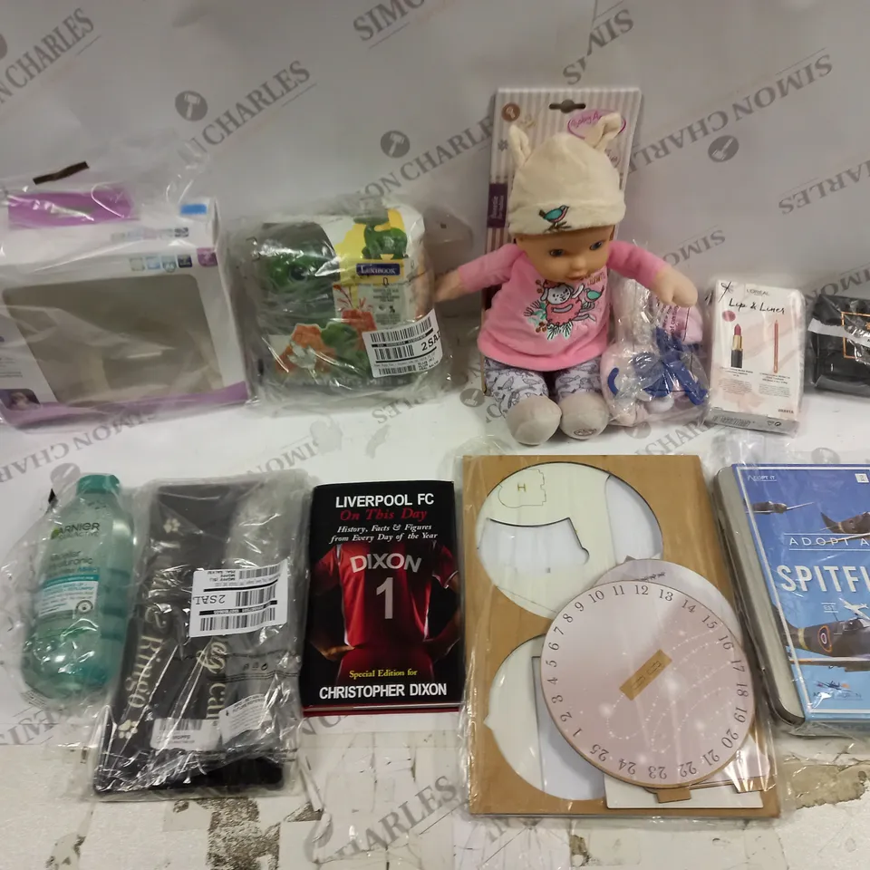 10 ASSORTED HEALTH AND HOME ASSORTED ITEMS TO INCLUDE LOREAL LIP AND LINES, BABY ANNABELL, AND ADOPT A SPITFIRE ETC. 