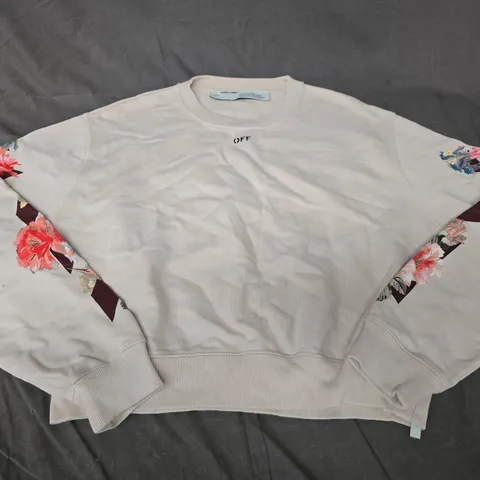 OFF-WHITE SWEATSHIRT – FLORAL SLEEVE PRINT, SIZE M - WOMENS 