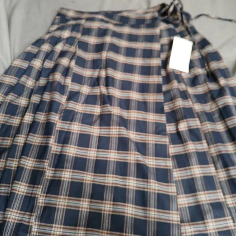 NOBODY'S CHILD CHECK MIDI KILT SKIRT – NAVY & BROWN, UK 12 (EU 40, US 8)
