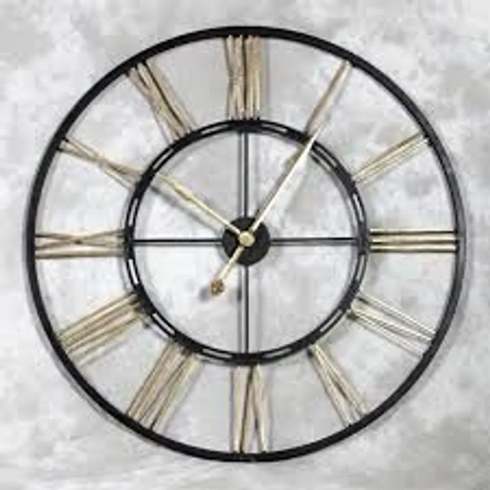 BRAND NEW BOXED HOMES DIRECT 365 LARGE IRON BLACK AND GOLD WALL CLOCK