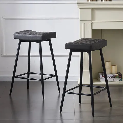 BOXED UPHOLSTERED FAUX LEATHER 70cm STOOL (SET OF 2) - GREY (1 BOX)