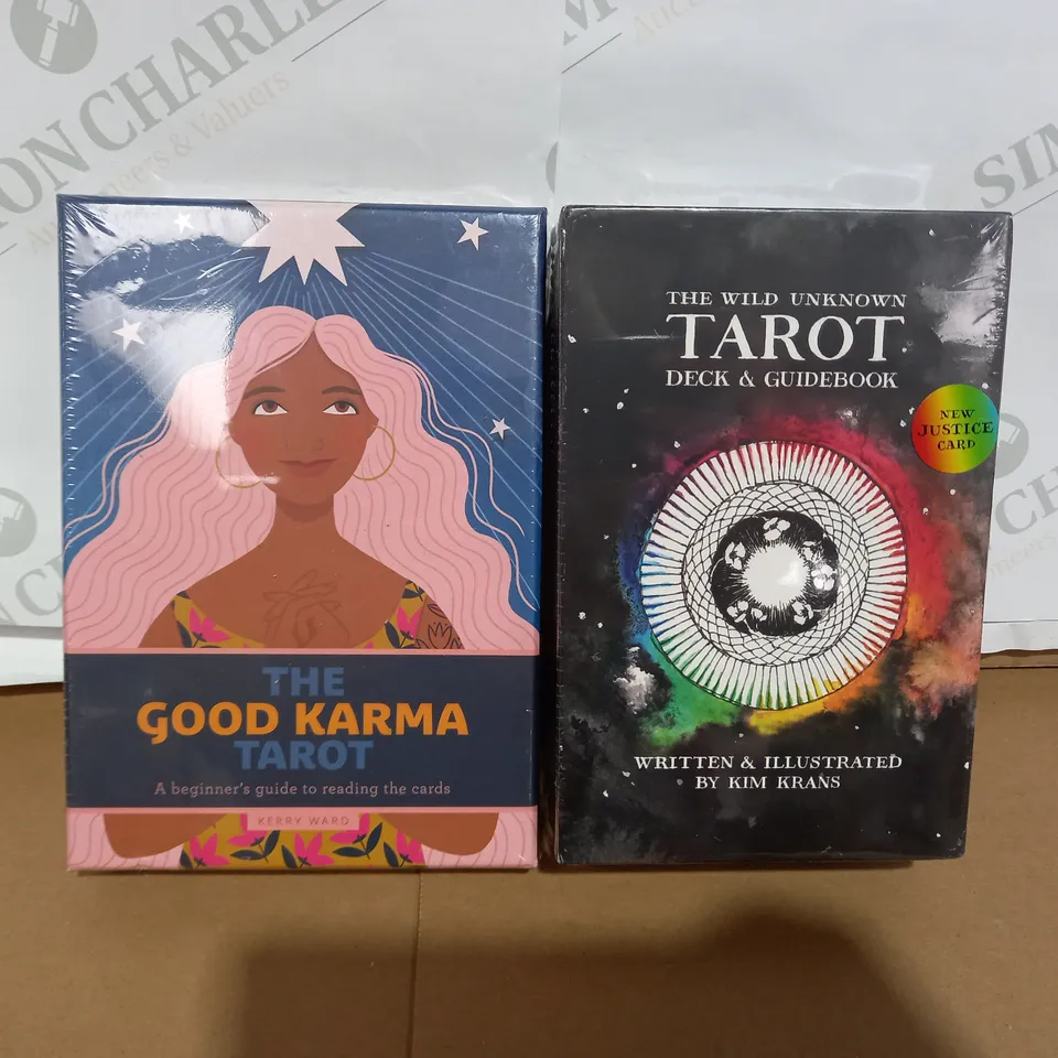 LOT OF 2 TAROT CARD DECKS TO INCLUDE THE GOOD KARMA BEGINNERS & THE WILD UNKNOWN TAROT DECK