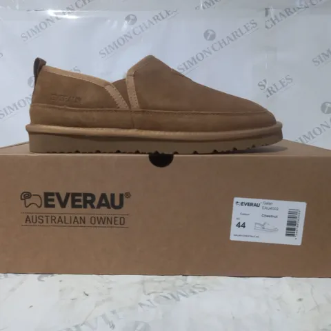 BOXED PAIR OF EVERAU GALAH FAUX FUR LINED LOAFERS IN CHESTNUT UK SIZE 11
