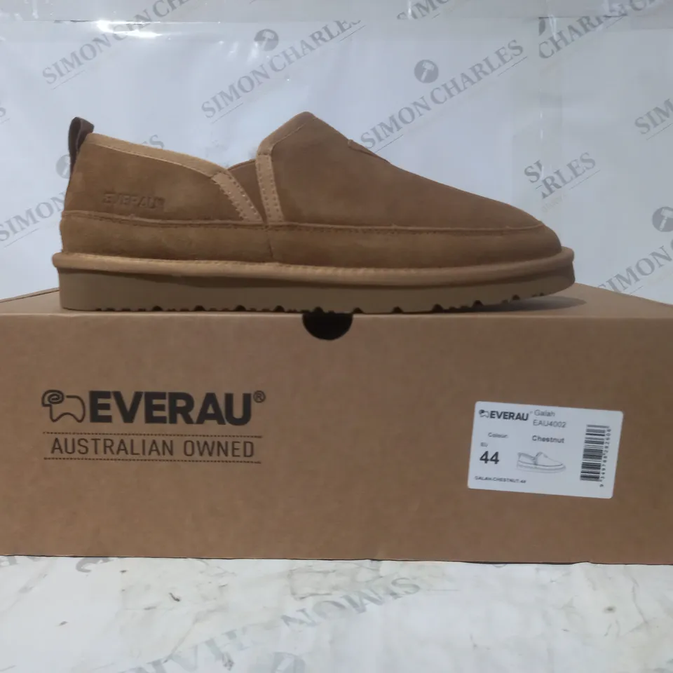 BOXED PAIR OF EVERAU GALAH FAUX FUR LINED LOAFERS IN CHESTNUT UK SIZE 11