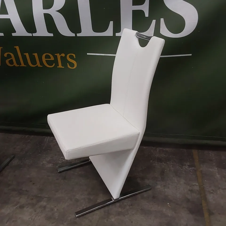 SET OF 4 DESIGNER MINIMALIST FAUX LEATHER DINING CHAIRS - WHITE/CHROME 