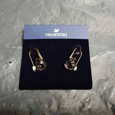 SWAROVSKI CRYSTAL DROP EARRINGS – GOLD-TONE WITH DARK FACETED STONES