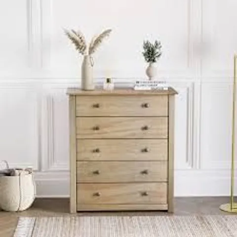 BOXED PANAMA 5 DRAWER CHEST - NATURAL WAX (1 BOX)