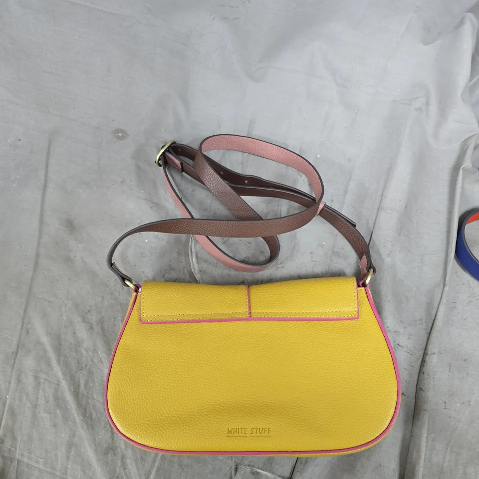 WHITE STUFF YELLOW PEBBLED LEATHER CROSSBODY BAG WITH PINK EDGING