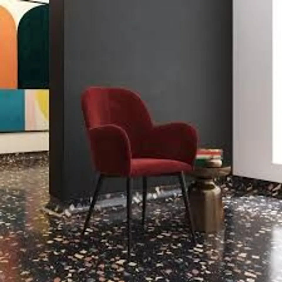 BOXED DOREL FITZ ACCENT CHAIR VELVET - BURGUNDY (1 BOX)