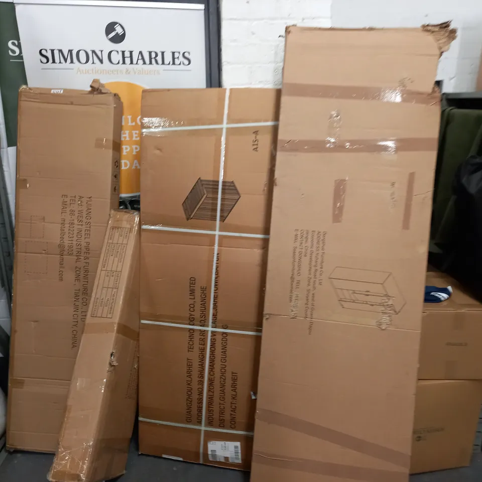 LOT OF 4 ASSORTED FLAT PACK FURNITURE ITEMS TO INCLUDE 1PCS/CRT BLACK WARDROBE AND GARDEN STORAGE UNIT - COLLECTION ONLY