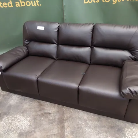 DESIGNER THREE SEATER SOFA BROWN LEATHER 