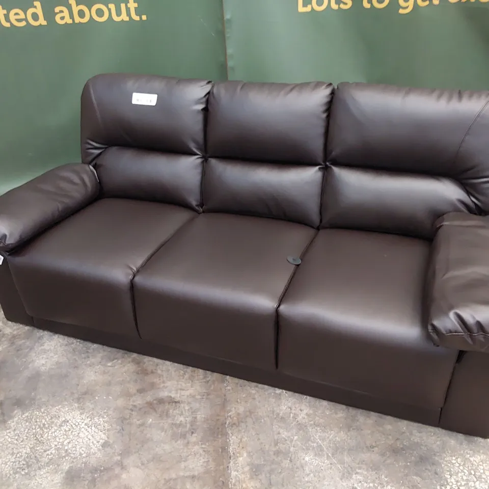 DESIGNER THREE SEATER SOFA BROWN LEATHER 