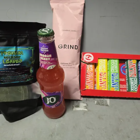 APPROXIMATELY 5 ASSORTED FOOD & DRINK ITEMS TO INCLUDE - GRIND EDITIONS BRAZIL , J20 DRAGON BERRY , SOURSOP LEAVEN ETC