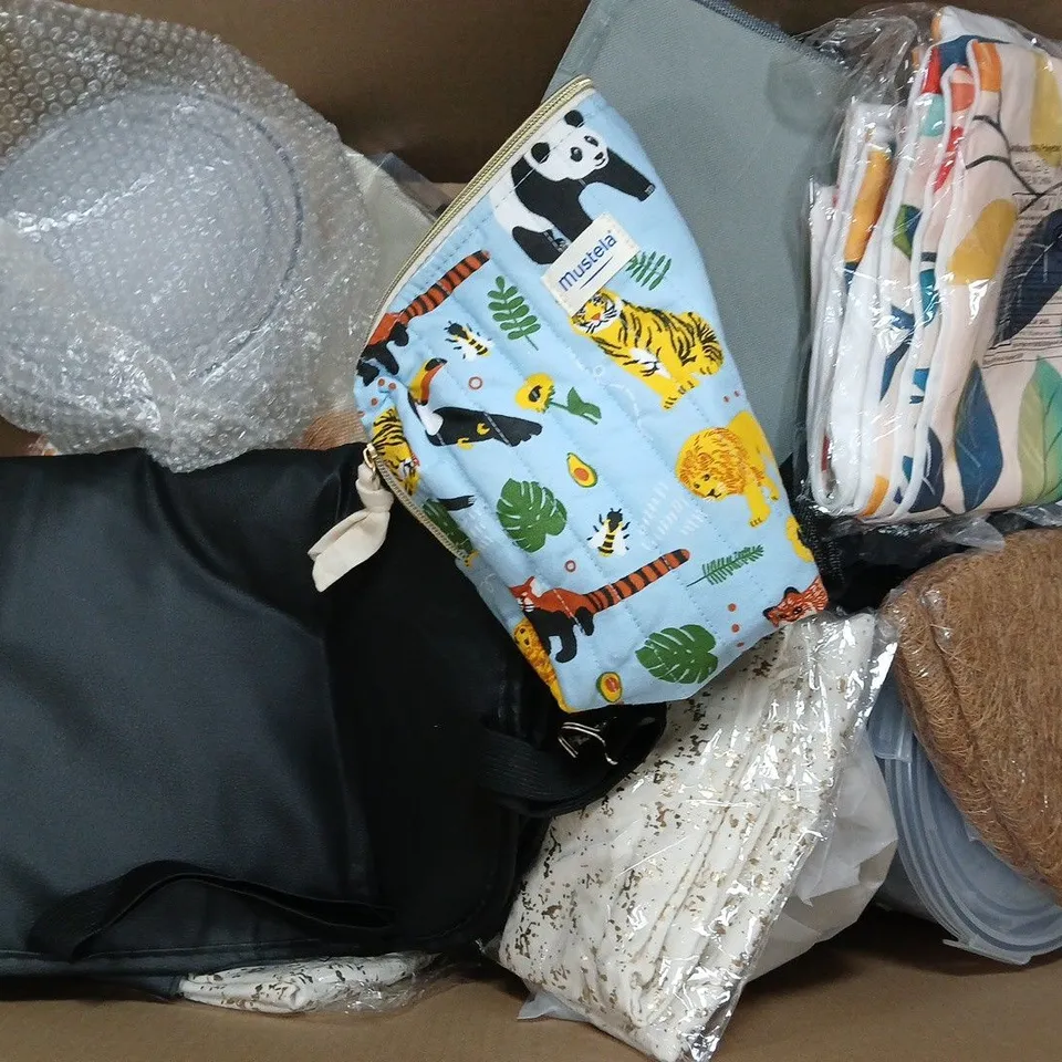 BOX OF APPROXIMATELY 12 ASSORTED HOUSEHOLD ITEMS TO INCLUDE - KITCHEN SAUCEPAN, NASAL MASK, AND MEDIUM GARMENT APPLICATOR ETC. 