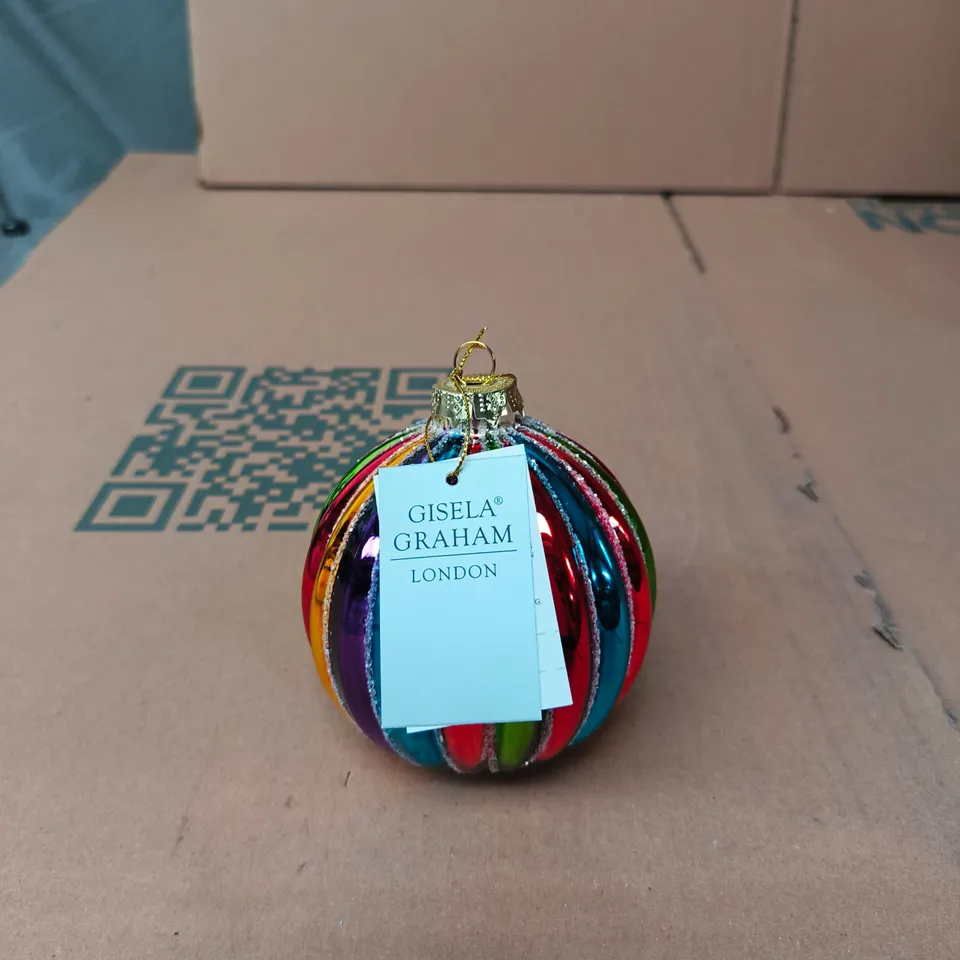 GISELA GRAHAM LONDON - CHRISTMAS ORNAMENT – MULTICOLOUR STRIPED BAUBLE – BOX OF 48