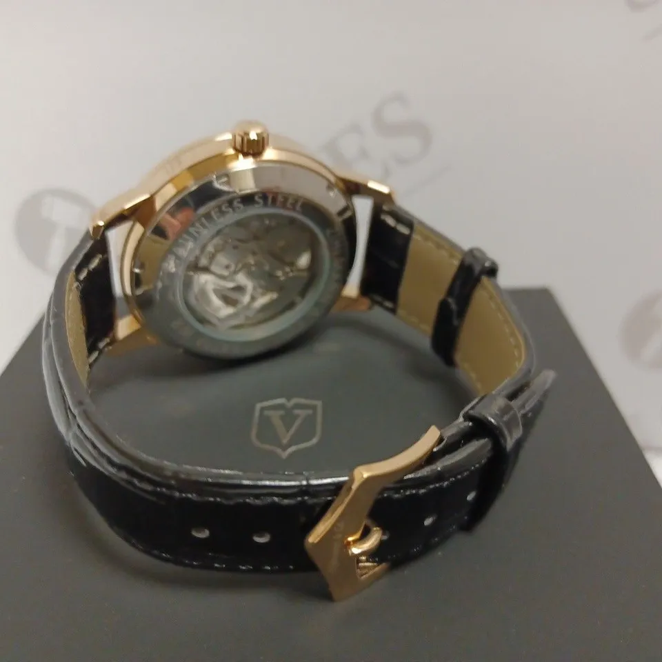 ZIHLMANN & CO ROSE GOLD EFFECT WATCH WITH BLACK LEATHER STRAP