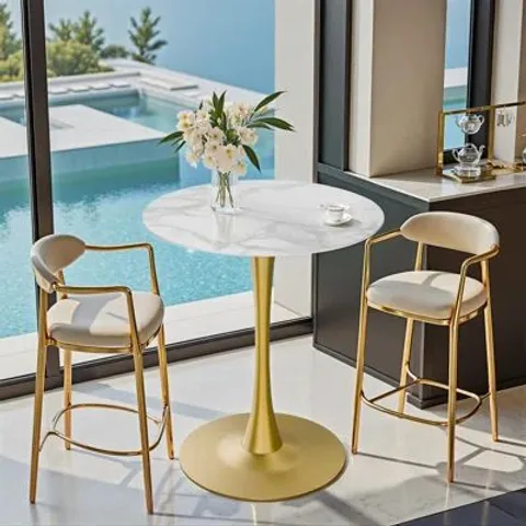 BOXED MODERN ROUND KITCHEN/DINING TABLE WITH METAL PEDESTAL BASE (1 BOX)