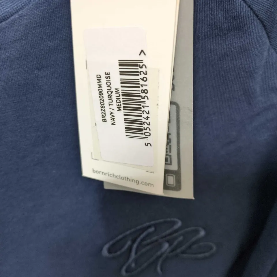 BORN RICH CLOTHING NAVY T-SHIRT & HOODIE SET - LOGO EMBROIDERY, SIZE M (LONDON)