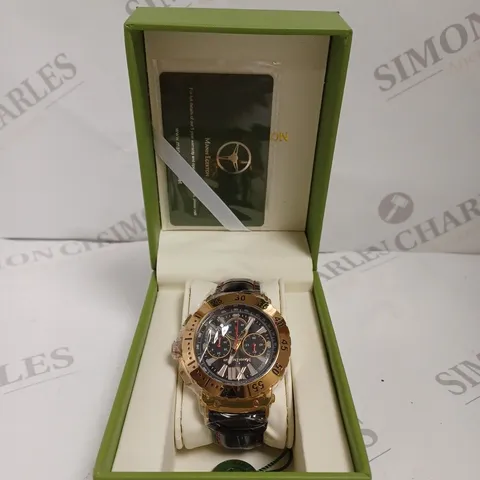 BOXED MANN EGERTON DIMENSION ROSE WATCH WITH LEATHER STRAP