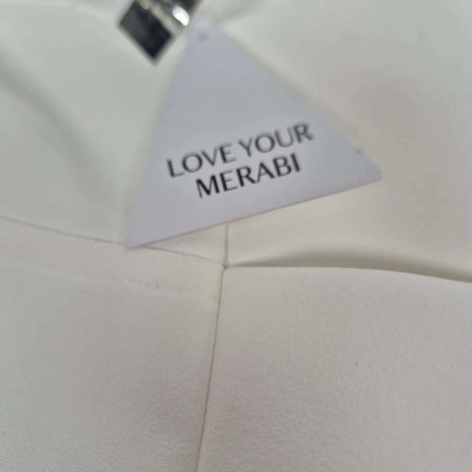 NADINE MERABI WHITE SATIN DRESS WITH FLORAL STRAP DETAILING – UK 8 (US 4, EUR 36)