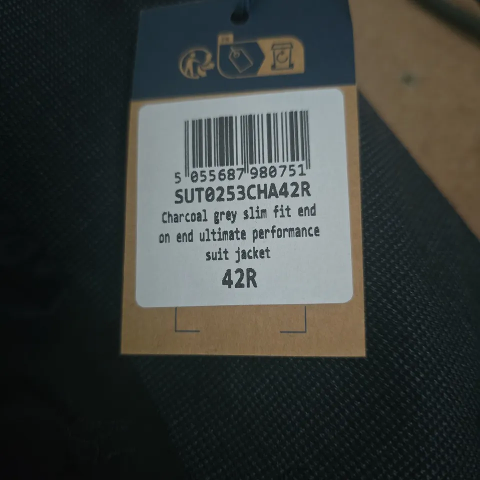 CHARLES TYRWHITT CHARCOAL GREY SLIM-FIT SUIT JACKET, 42R