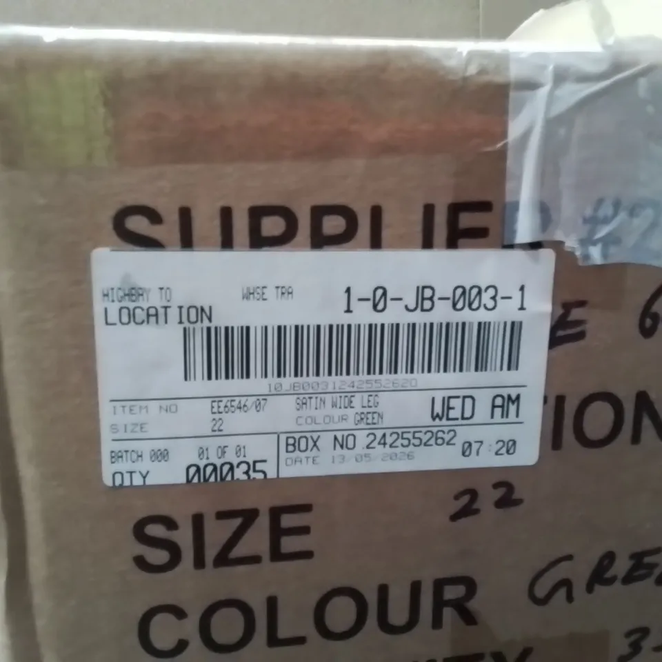 BOXED BRAND NEW APPROXIMATELY 35 JD WILLIAMS SATIN WIDE LEG TROUSERS GREEN SIZE 22