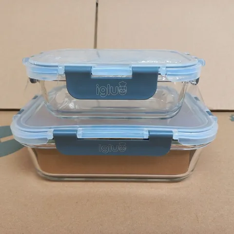 IGLU GLASS STORAGE CONTAINERS WITH BLUE LIDS – SET OF 2