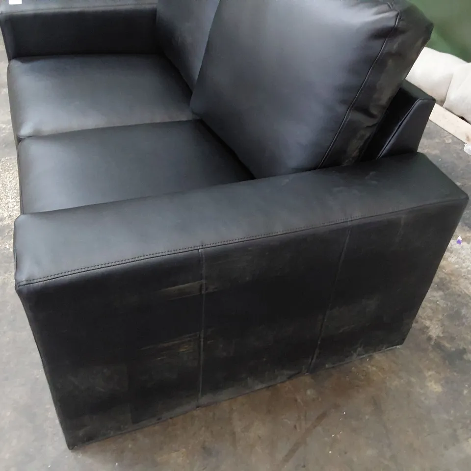 DESIGNER TWO SEATER SOFA BLACK LEATHER 