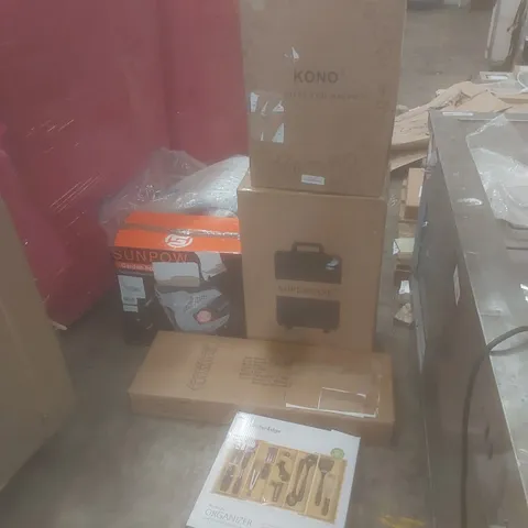 PALLET OF ASSORTED HOUSEHOLD GOODS AND PRODUCTS TO INCLUDE; SUITCASES, KITCHEN UTENSIL ORGANISER, SHOE RACK ETC