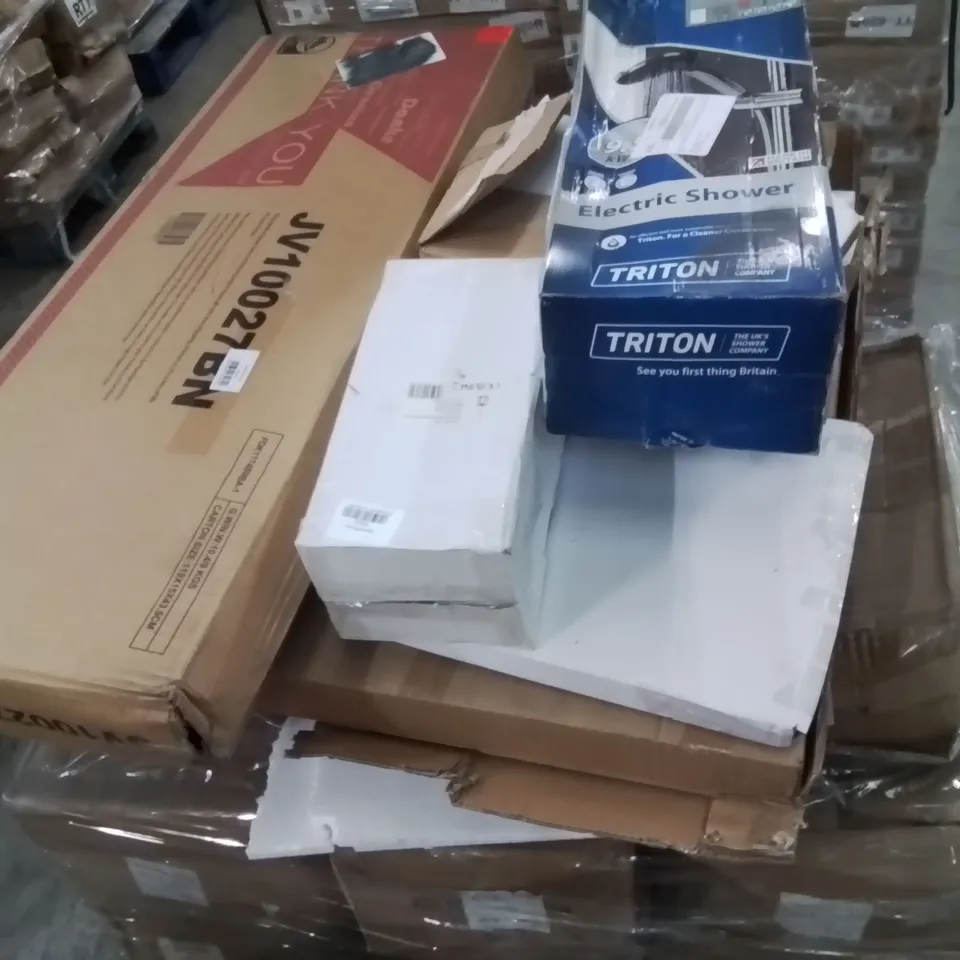 PALLET CONTAINING ELECTRIC SHOWER AND LOTS OF UNMARKED BOXED ITEMS