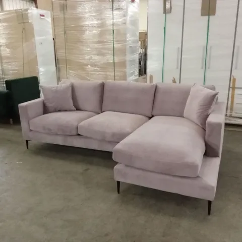 DESIGNER 3 SEATER VELVET CHAISE SOFA - LILAC