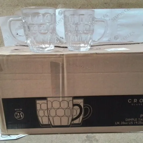 BOXED CROWN GLASSWARE DIMPLE TANKARD GLASSES APPROXIMATELY 24