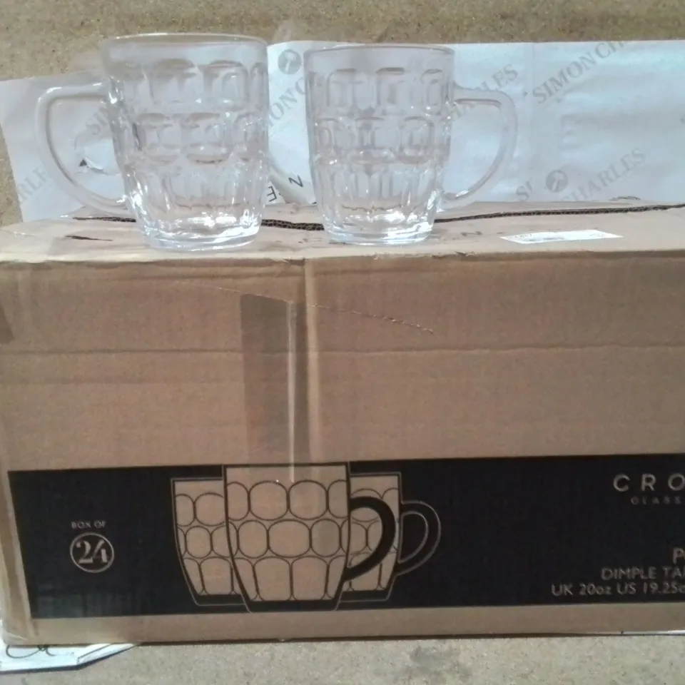 BOXED CROWN GLASSWARE DIMPLE TANKARD GLASSES APPROXIMATELY 24
