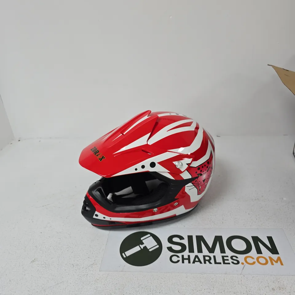 ZORAX MOTORCYCLE HELMET – RED & WHITE GRAPHIC, XL