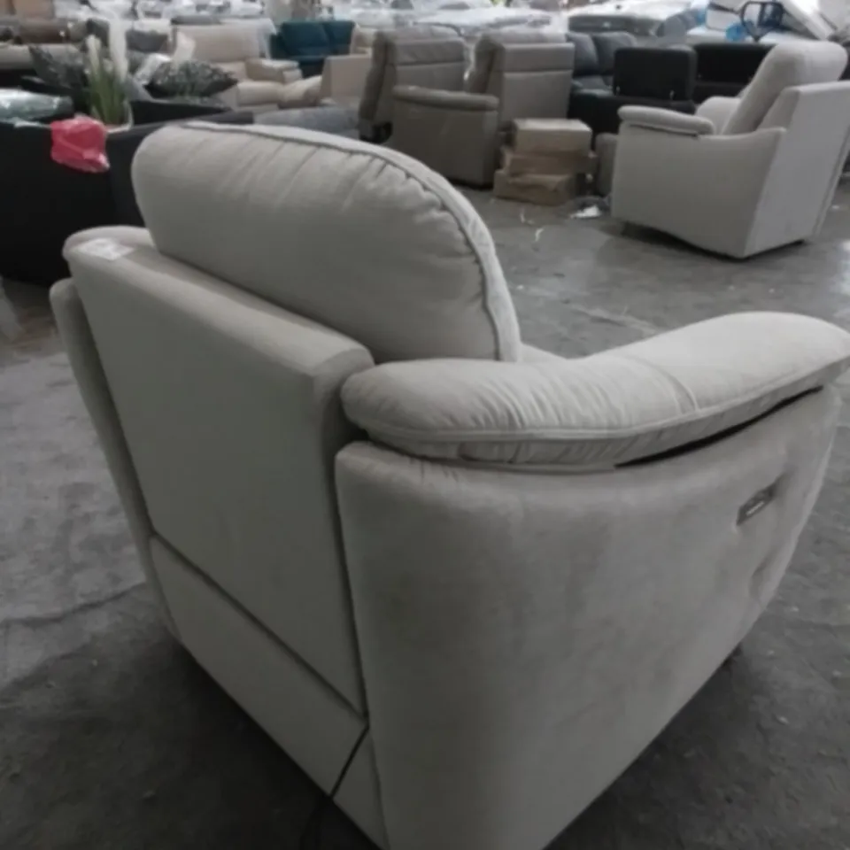 DESIGNER G PLAN MADE JACKSON MONTILLA ALMOND FABRIC ELECTRIC RECLINING ARM CHAIR