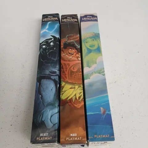 DISNEY LORCANA PLAYMAT TRIO – BEAST, MAUI & UNKNOWN CHARACTER 