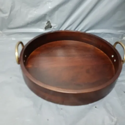 BOXED UNBRANDED WALNUT TRAY W. BRASS HANDLES