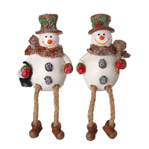 BOXED 2 PIECE DANGLY LEG SNOWMEN FIGURINES MIX (1 BOX)