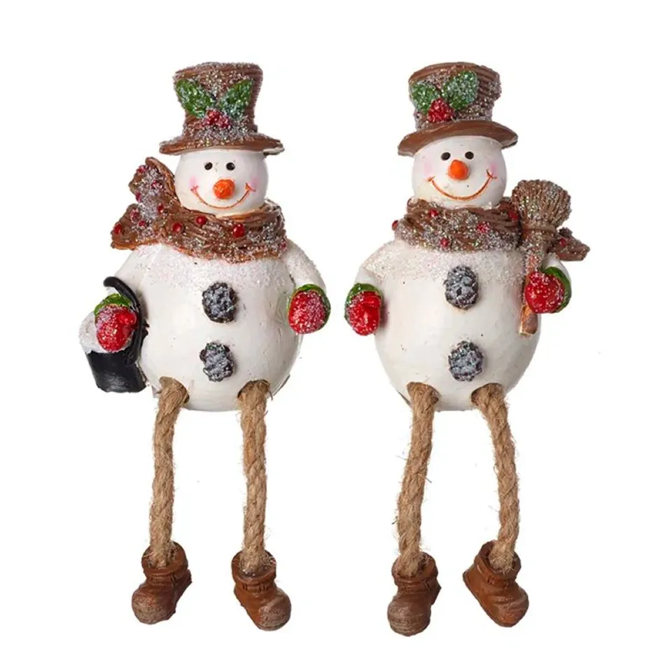 BOXED 2 PIECE DANGLY LEG SNOWMEN FIGURINES MIX (1 BOX)